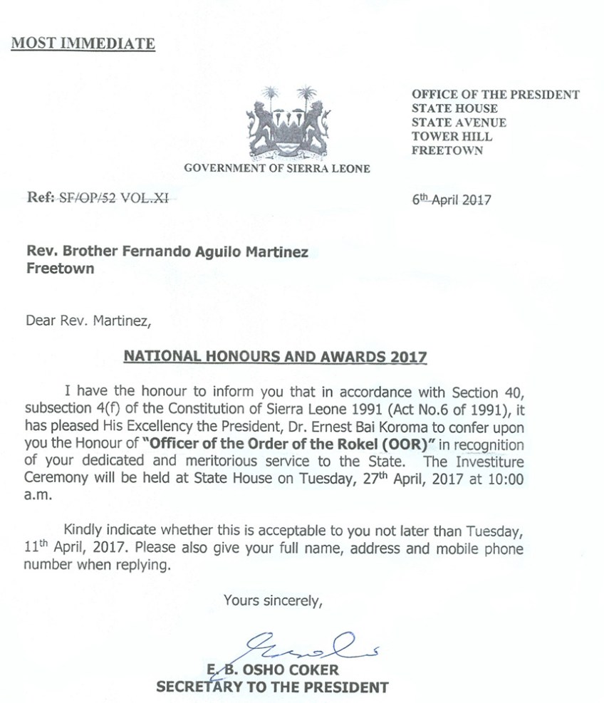 Comunicado del nombramiento