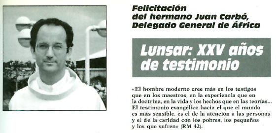 Felicitación del Hno. Juan Carbó, Delegado General de África.